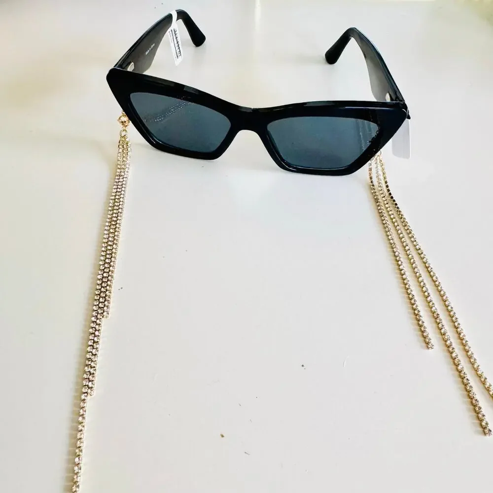 NEW ANTHROPOLOGIE Black Clip Tassel Rhinestone Charm Sunglasses $78 Sunnies